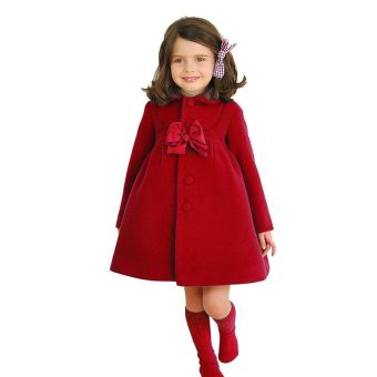Bayi Perempuan Wol Mantel Anak-anak Musim Dingin Busur Jaket Jaket (Merah)