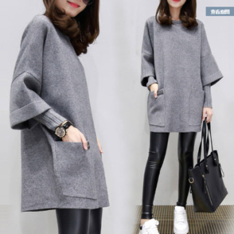 Celana Kaki Lebar Capri Bordiran Versi Korea (Abu-abu Gaun) (Abu-
