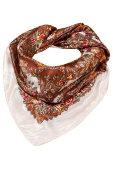 ... Harga Bluelans Women s Square Silk Like Imitated Satin Scarf Flower Printing Wrap Shawl Coffee