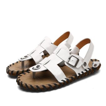 2017 New Summer Shoes Men Flat Leather Sporty Velcro Slipper Sandals Shoes Fashion Leather Sandals Breathable
