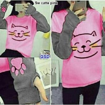 Nicer-Baju Atasan Sweater Motif Kucing- Sw Cat Pink