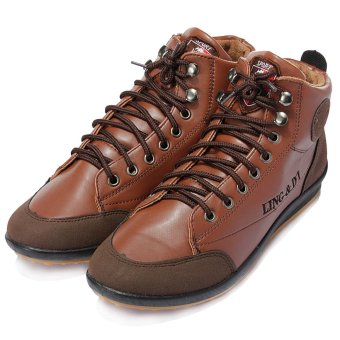 Model Sepatu Bot Datar Pria Hangat Santai Sepatu Renda-Tinggi-Tinggi Atas Sepatu Kets