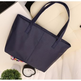 Women's Fashion PU Leather Tote Bag #99 Handbags Shoulder Bags Tas Wanita Kulit - NAVY