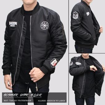 Jaket bomber pria BGSR waterproof logo bordir - Hitam