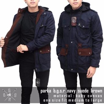 Jaket Parka Pria BGSR Navy Suede Brown