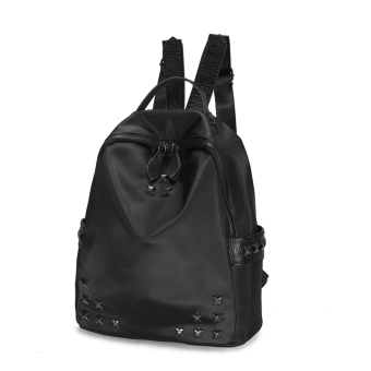 Korea Fashion Style Paku Keling Perempuan Nilon Kain Oxford Perjalanan Tas Ransel Tas Ransel (Hitam