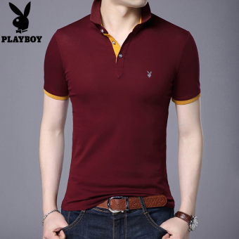 Laki-laki Lengan Pendek Polo Kaus Kerah Kaus (Anggur Merah) Baju Atasan Kaos