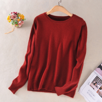 Sweter Baru Leher Bulat Sweater Kasmir Korea Fashion Style Perempuan (Karat Merah)
