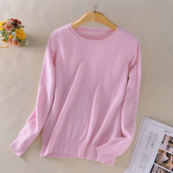 Sweater On Baru Leher Bulat Sweater Kasmir Korea Modis Gaya Perempuan (Merah Muda)