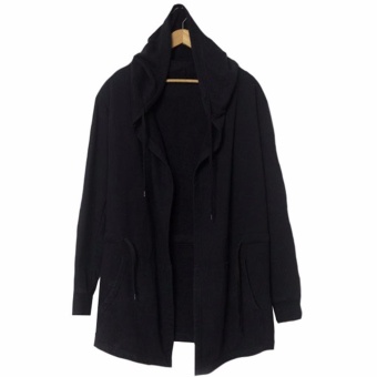 Pria Musim Gugur & Musim Dingin Bagian Panjang Hooded Jubah Hitam Cape Cardigan Hoodie Jaket Streetwear