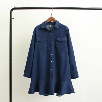 MM Gaya Korea dari denim baru kemeja rok (Biru)