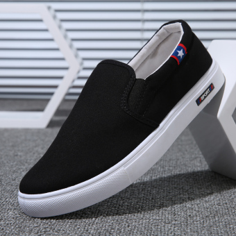 Sepatu Praktis Pria Kain Kanvas Anti Bau Versi Korea (F08 Hitam) (F08 Hitam