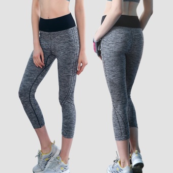 Celana untuk Wanita Wanita Athletic Yoga Lari Layer Legging Celana Ketat (Grey)-Intl