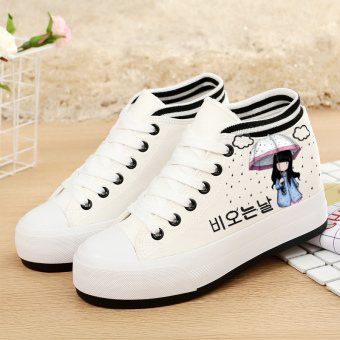 Qiudong Korea Fashion Style hangat muffin meningkat dalam sepatu berlapis kapas siswa sepatu kanvas (Payung