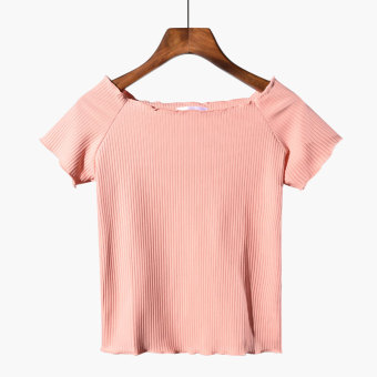 Lengan pendek wanita baju kaos pakaian musim panas putih Kaos model bahu terbuka Atasan pinggiran jamur
