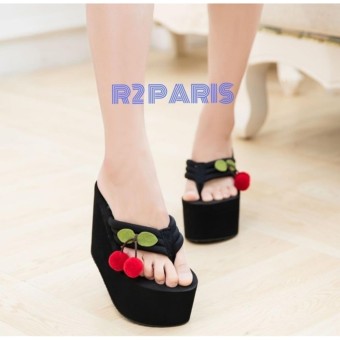 Sandal Wedges Wanita 2 Chery Hitam - Garix R2