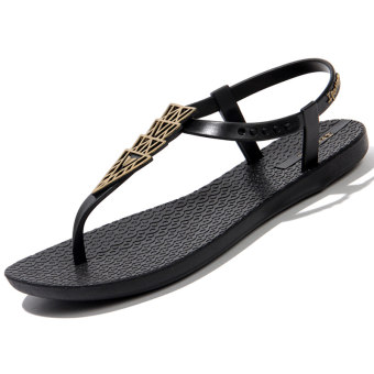 Sederhana datar siswa sandal jepit datar dengan sandal dan sandal sandal (Model perempuan + Hitam