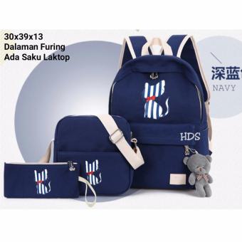 Tas Ransel Bagpack 3in1 Kucing Belang Biru Navy Free Boneka Best Seller