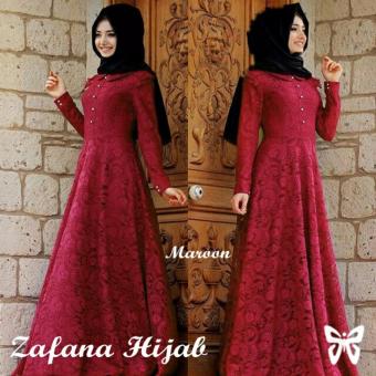 Trend Baju - Maxi Brukat Seleting Uk L - Maroon .