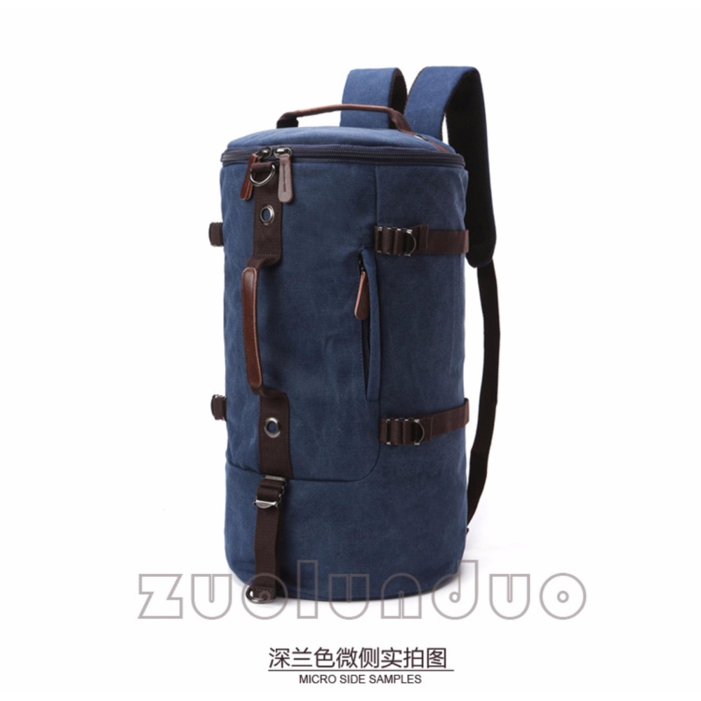 Zuo Lun Duo Tas Ransel Tas Sekolah Tas Punggung Tas Santai Tas Shock Price Zuo Lun Duo Tas ransel tabung Tas selempang kanvas Tas tenteng multifungsi [Biru