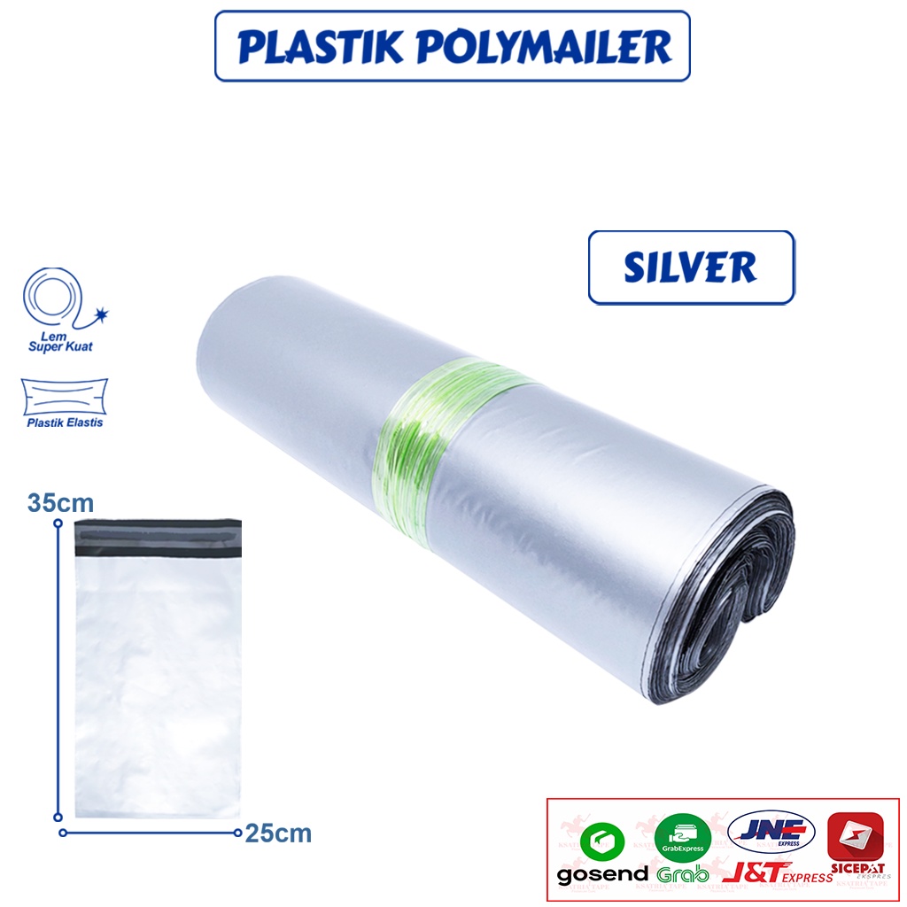 PLASTIK POLYMAILER SILVER (SLOP) Isi 100 Lembar Ksatria Tape AMPLOP PLASTIK PACKING OLSHOP -COD