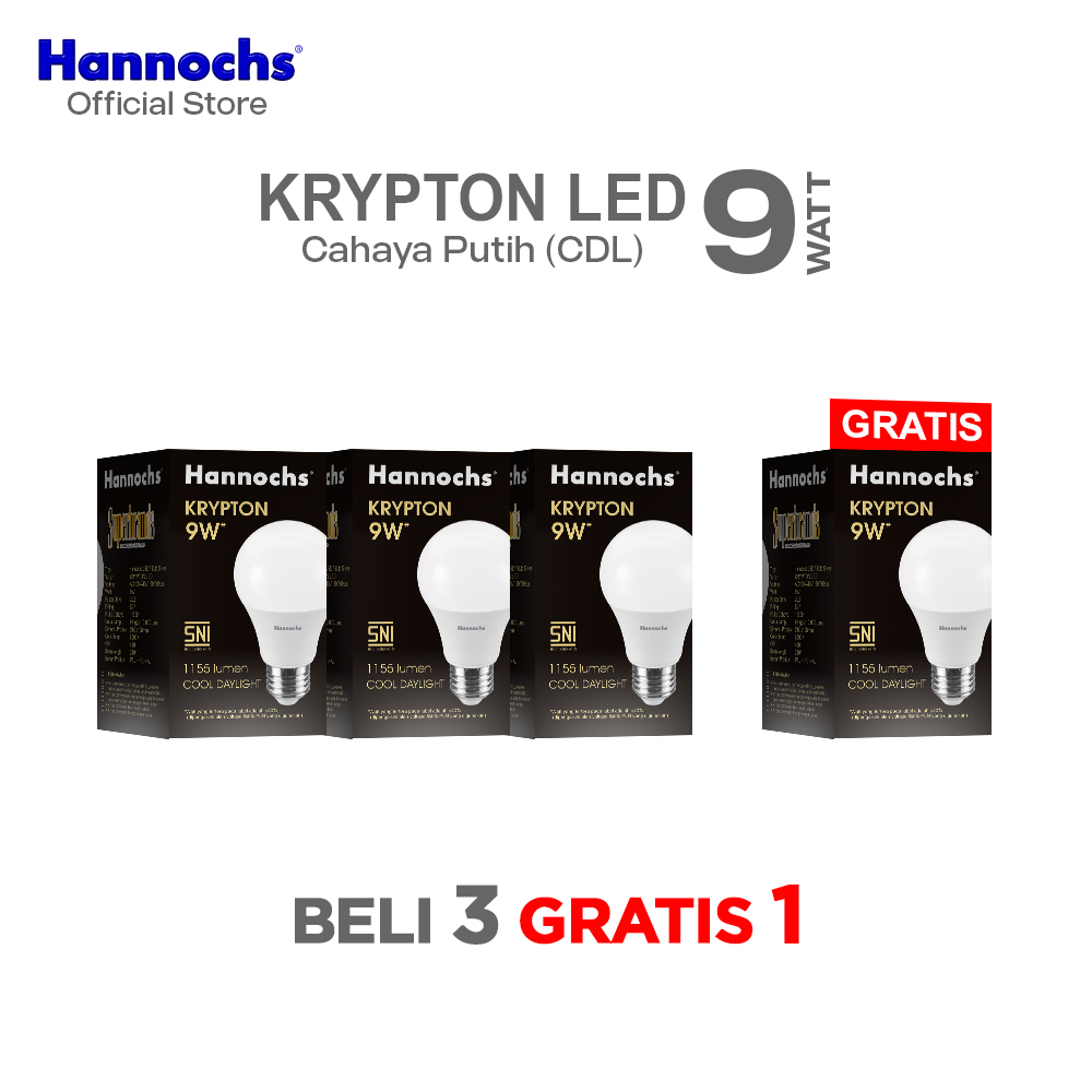 Hannochs Lampu Bohlam LED Krypton 9W Cahaya Putih (Beli 3 Gratis 1)