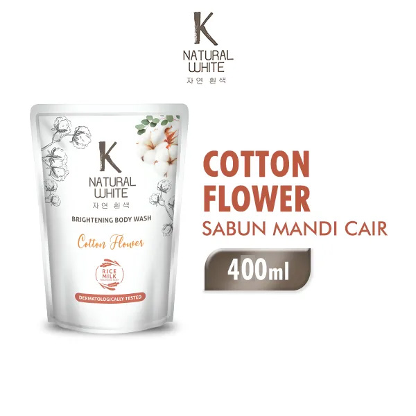 K NATURAL WHITE Sabun Mandi Cair Cotton Flower Pouch 400ml