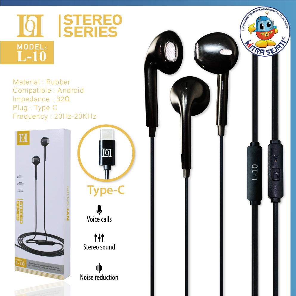 Handsfree Headset Earphone Stereo Bass L10 for Type C-AHFTYPECL10SB
