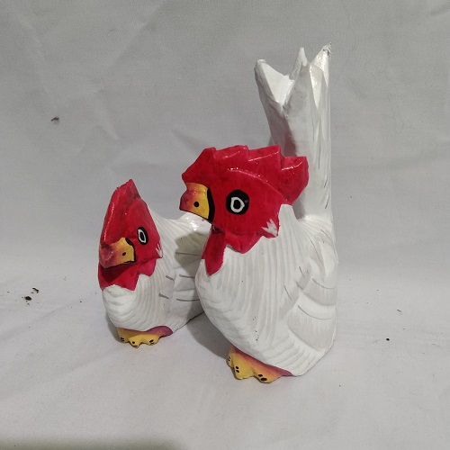 Pajangan Ayam Kayu 1 Set (2pcs) Uk. Sedang Tinggi 15 cm ada 2 Warna Mearh dan Putih Tinggal Pilih
