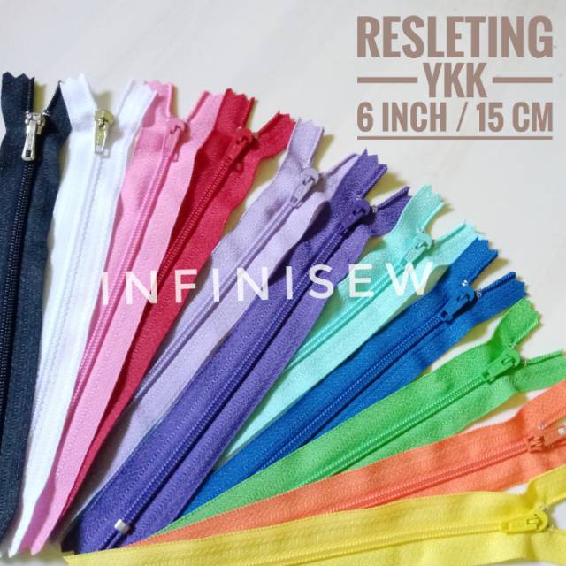 Resleting ykk 6 inchi 15 cm per lusin 12 pcs rets rits risluiting seleting sleting zip zipper warna rit restleting celana rok inch asli merk merek ykk
