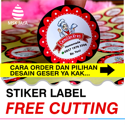 Stiker Label Kemasan Makanan custom Print Sticker & Cut Langsung Tempel A3+