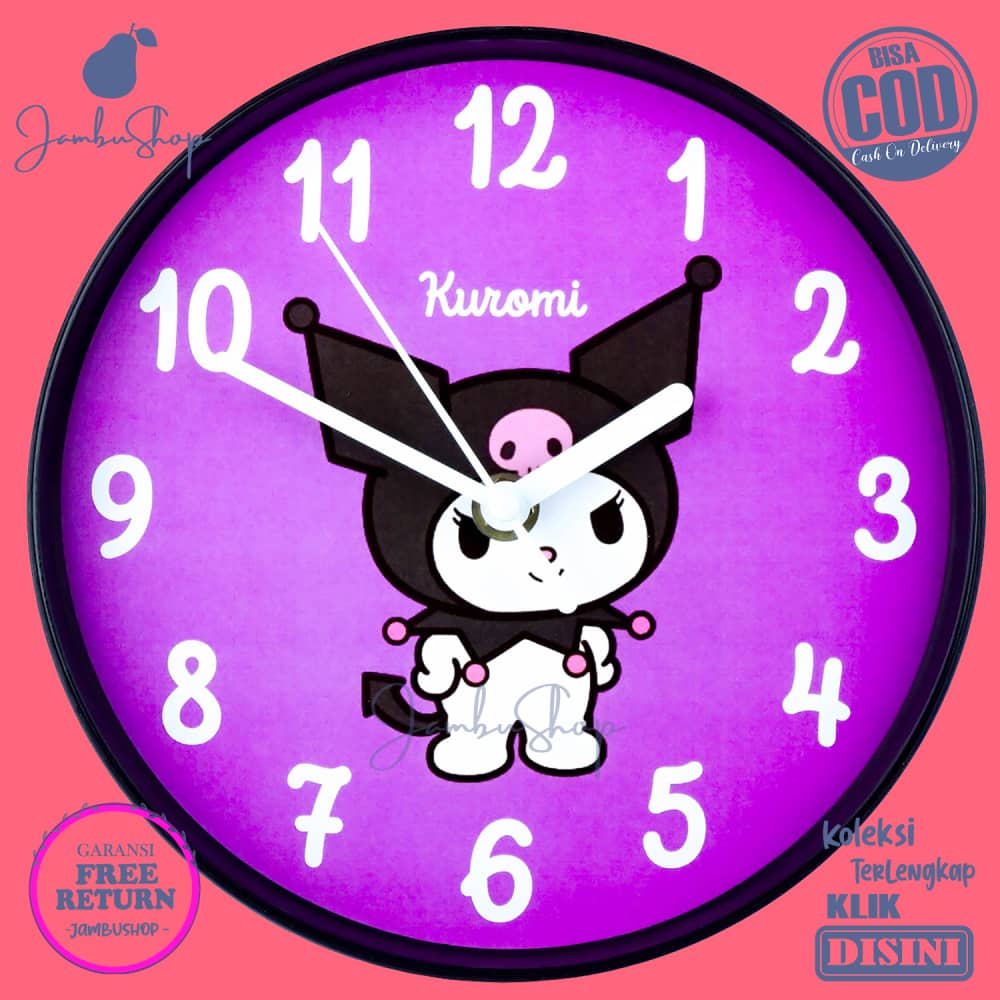 Jam Dinding Analog Kuromi Karakteranak Kuromi NN2202-1088 Dekorasi Dinding Kuromi Besar TANPA KACA