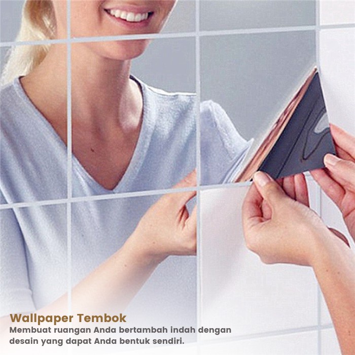 HH Stiker Cermin Dinding Anti Pecah Tempel Persegi Rectangular 15X15cm Kotak Mirror Wall Decoration Sticker Square PVC Cermin Kaca Tempel Persegi Dekorasi Toilet Kamar Mandi Murah Import