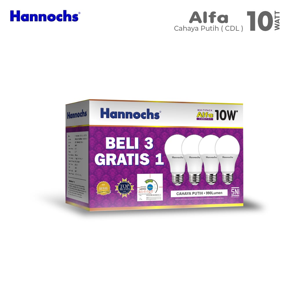 LAMPU HANNOCHS LED BULB ALFA 6W 10W 13W PAKET BELI 3 GRATIS 1 BOHLAM LED HANNOCHS ALFA MULTIPACK 6 WATT 10 WATT 13 WATT