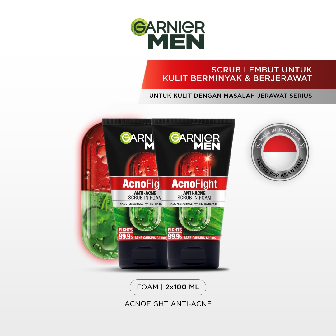 (PAKET HEMAT ISI 2) Garnier Men Acno Fight Anti-Acne Scrub In Foam Skin Care - 100ml (Perawatan P...