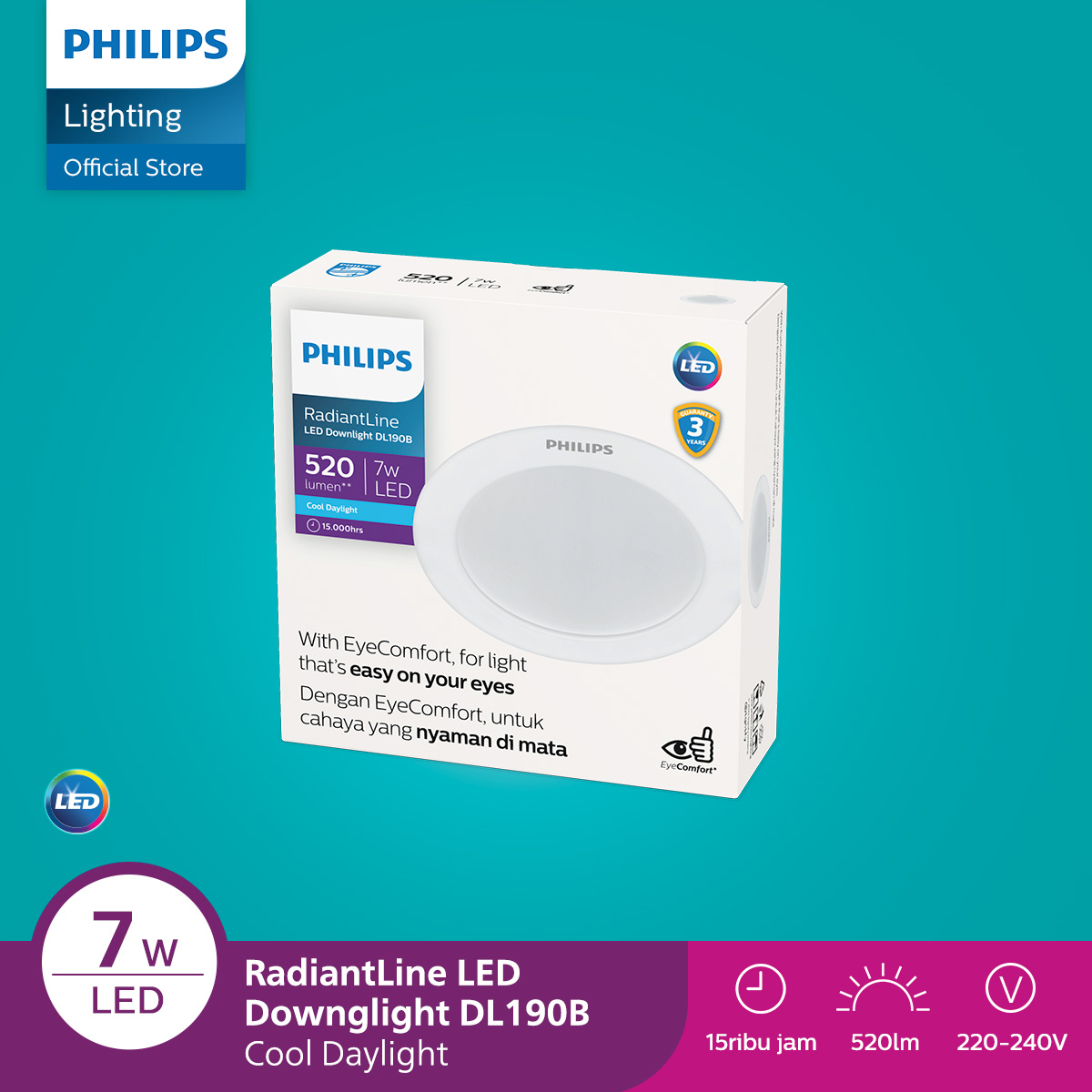 Philips Lampu Panel LED Radiantline Downlight DL190B D100 7W 6500K Putih
