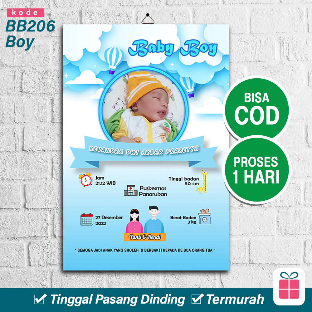 Biodata Bayi Hiasan Dinding Bingkai Kayu MDF Kado Bayi Laki - Laki Perempuan BB205 MD2