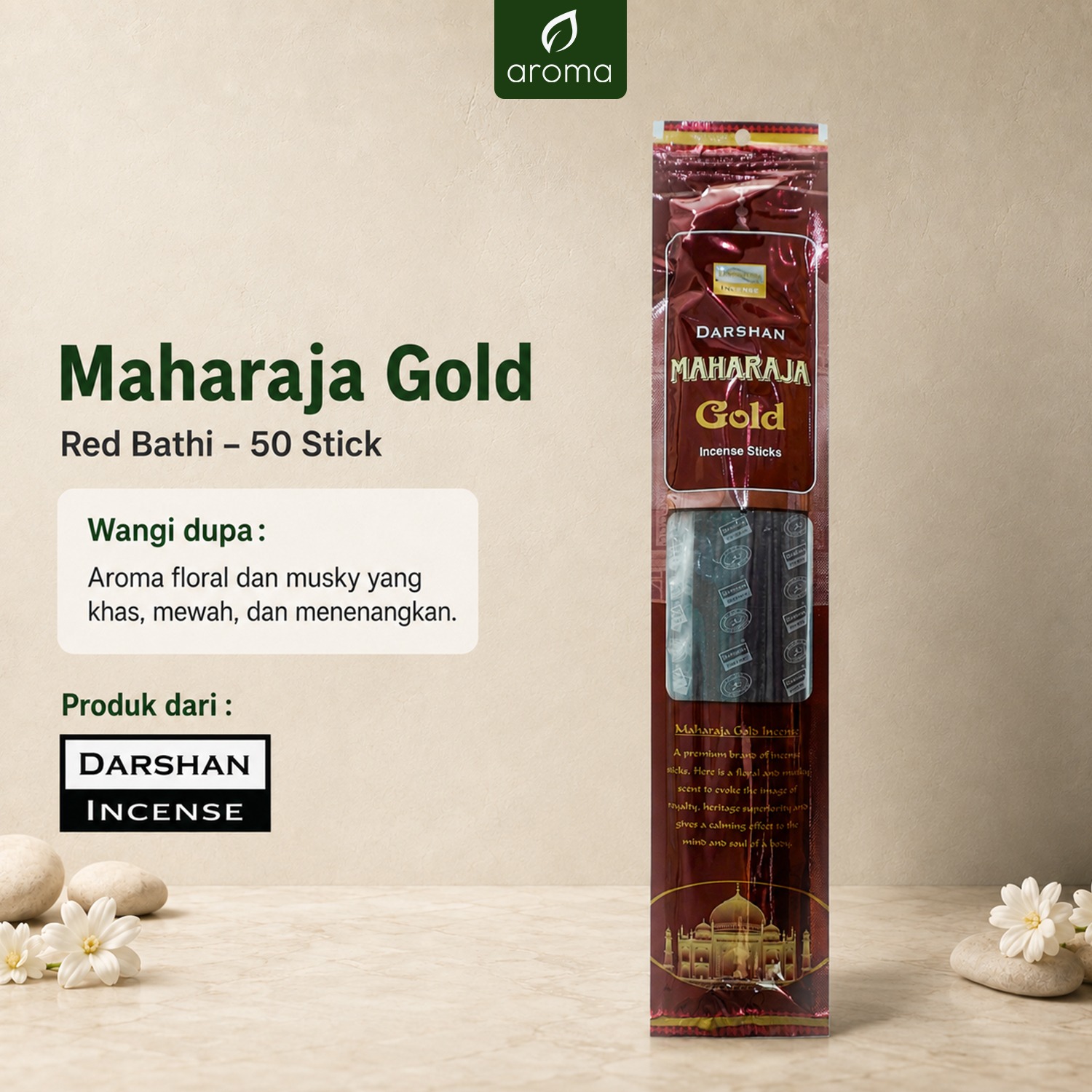 Dupa India Aromaterapi Red Bathi - Darshan Maharaja Gold 50 Sticks