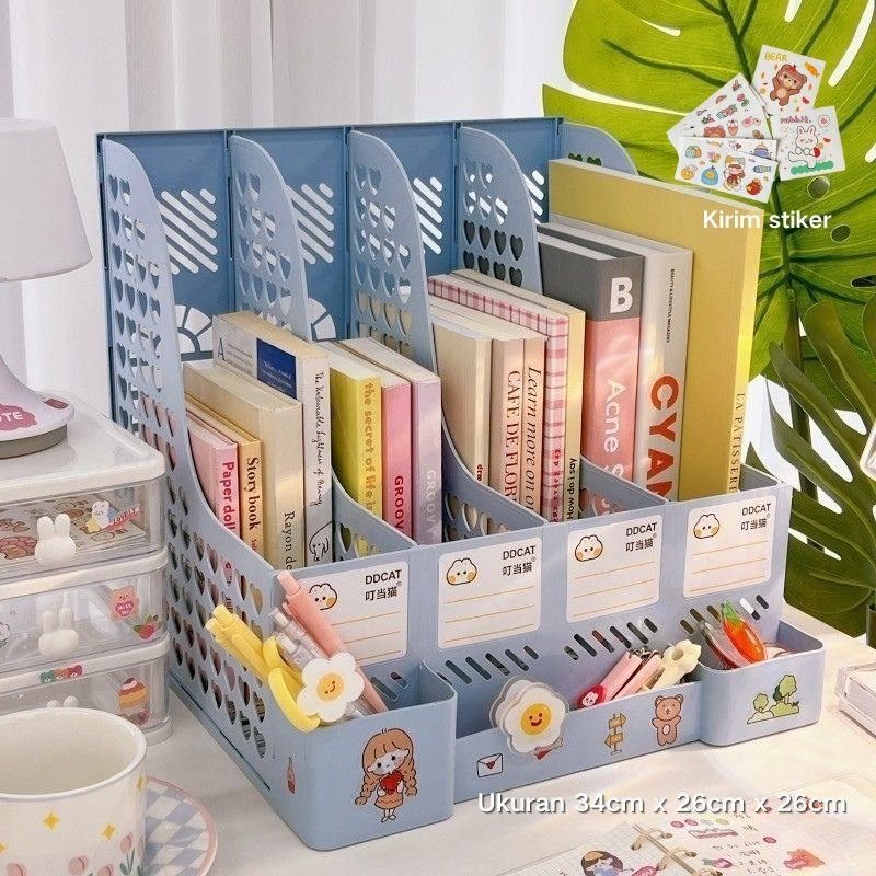 【Stiker Gratis】Rak organizer buku penyimpanansekat multifungsi rak meja rack book file degan tempat pulpen box desktop
