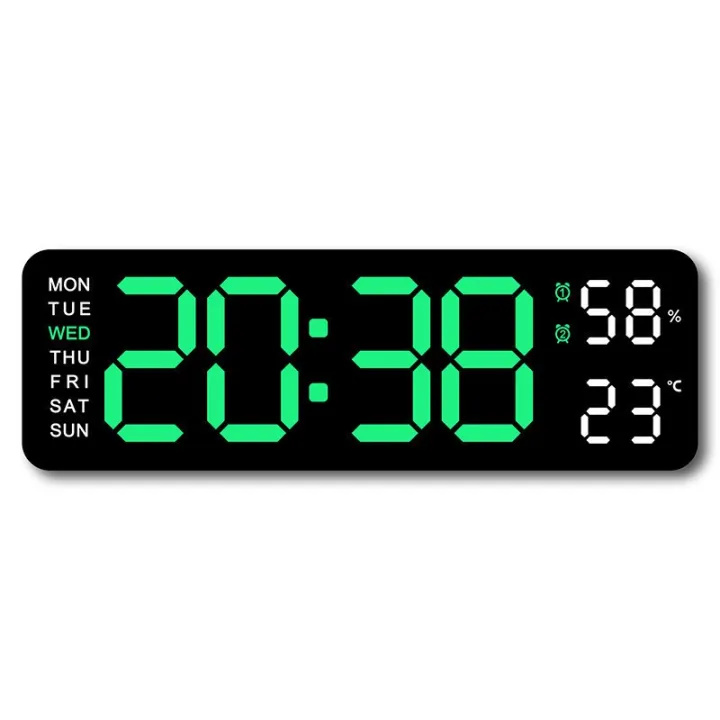LED Digital Wall Clock with Temperature Display Auto Dimming Large Screen Date/Day of Week 12/24H Format Dual Alarm USB Powered for Home Office