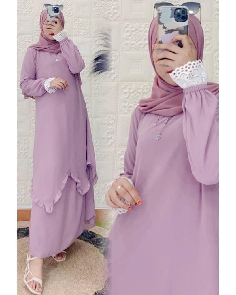 Baju Muslim Modern ALEXA DRESS BL Bahan CERUTY BABYDOLL APLIKASI RENDA FULL PURING Baju Gamis Remaja Gamis Wanita Gamis Remaja Terbaru 2021 Kekinian BEST SELLER