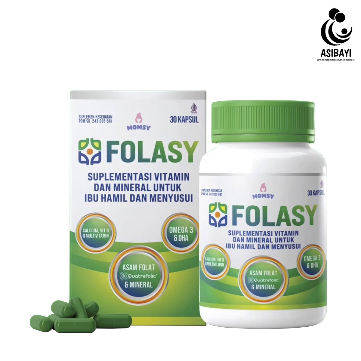 Folasy Suplemen Folat Aktif Quatrefolic Vitamin Mineral DHA Omega 3 untuk Ibu Hamil dan Menyusui by Momsy