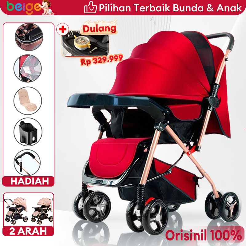 BEIGE Stroller bayi Two way Stroller Baby Stroller Bayi Lipat Traveling Mudah Digunakan Tahan lama