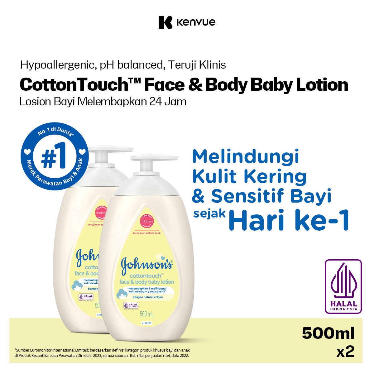 [Paket isi 2] JOHNSONS Cottontouch Baby Lotion 500ml