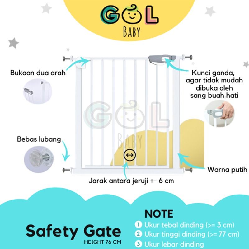 GOL Baby TINGGI 76 CM GOL Baby Safety Gate Pressure Pintu Pagar Pengaman Pembatas Bayi Anak Tangga Dapur Kamar Mandi Safe Baby Safety Gate Pintu Pengaman Bayi Pressure Gate Pagar Pengaman Anak Tangga Pagar Bayi Tangga