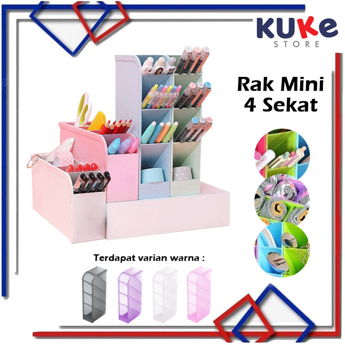KUKE Rak Laci Plastik 4 Slot Rak Mini Pulpen Spidol / Desktop Drawer / Rak Laci Serbaguna