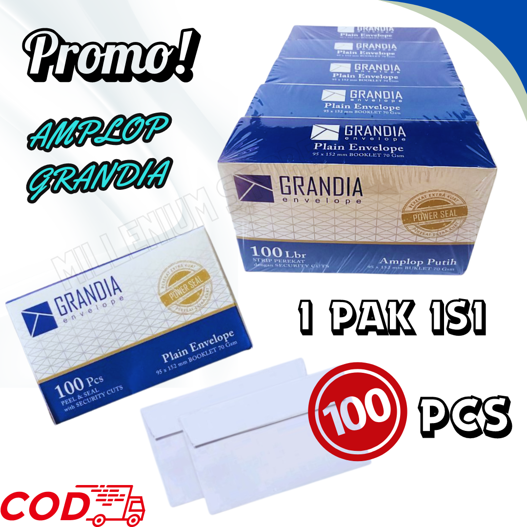 100 Lembar Amplop Putih Grandia 104 Polos/Amplop Polos 1Box/Amplop Kondangan Murah / Amplop Putih 104 GRANDIA / Amplop Polos Kecil Lem / Berperekat / Millenium Store
