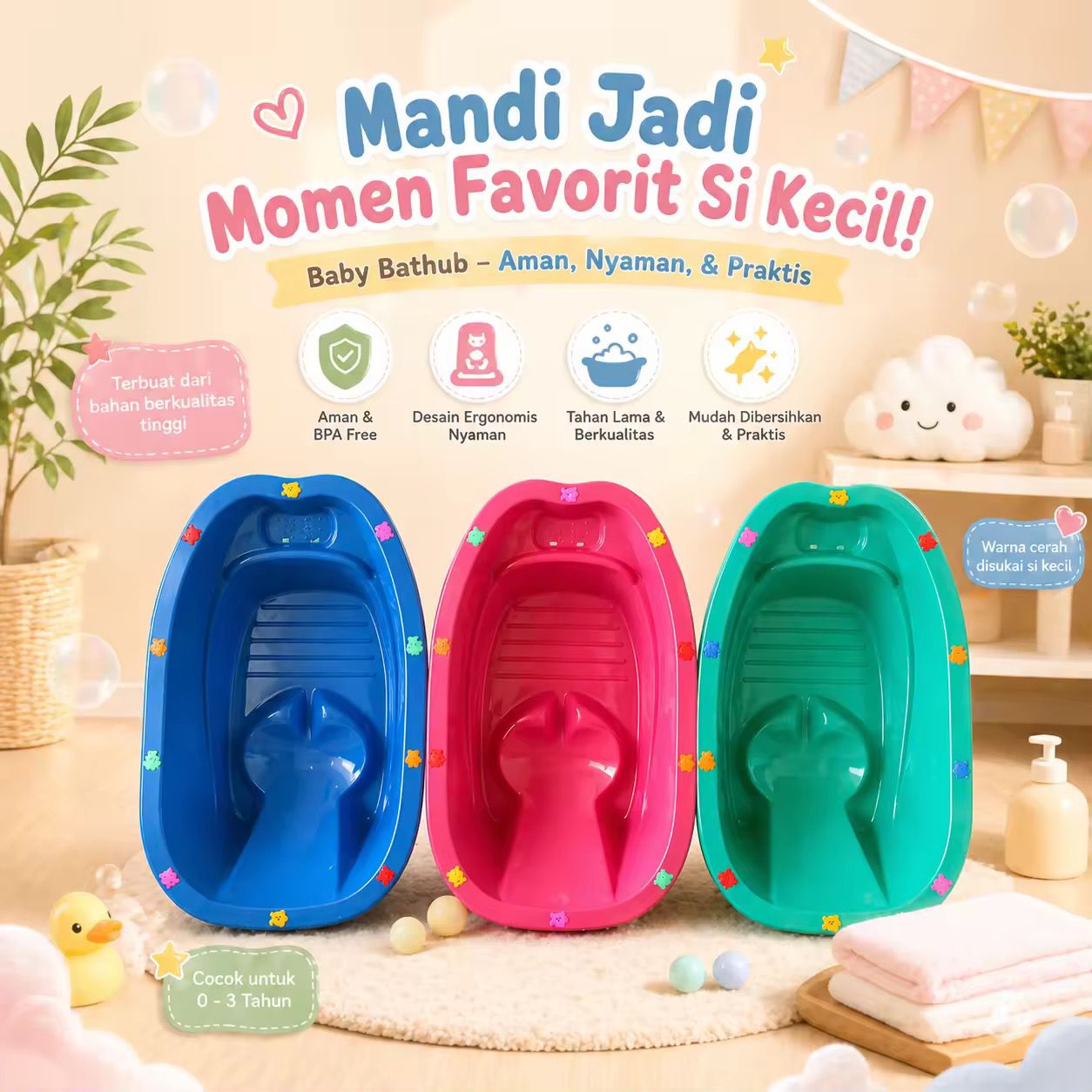 (HARGA TERJANGKAU)BAK MANDI BAYI KARAKTER-POLIN&TEMPAT MANDI ANAK