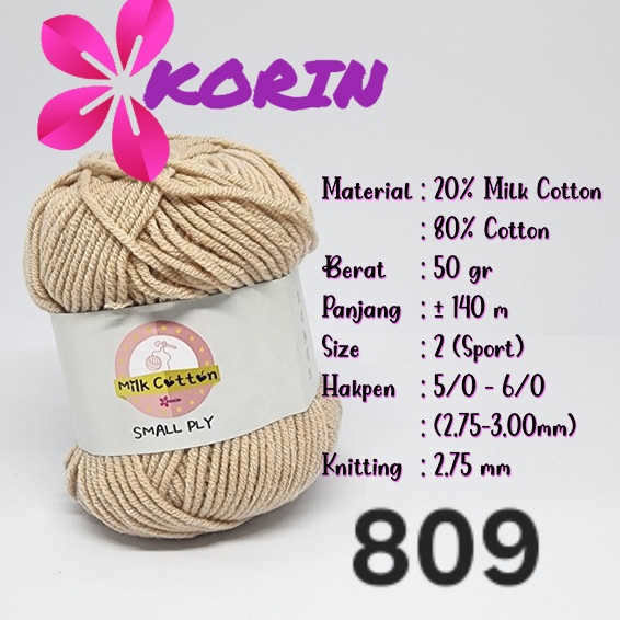 Benang Rajut Katun Susu 4 Ply 50gr/ Small PLY Milk Cotton / Cotton Yarn Milk 4ply Korin