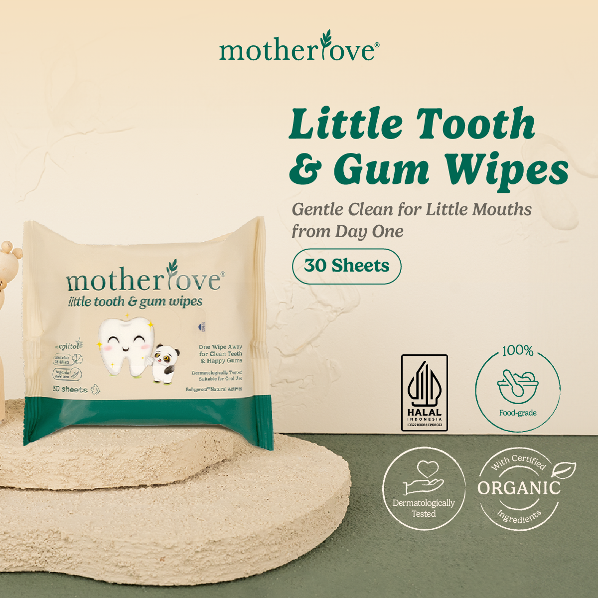 Motherlove Little Tooth & Gum Wipes 30 Sheets - Tisu Basah Pembersih Mulut Gusi Gigi dan Lidah Khusus Bayi - Food Grade